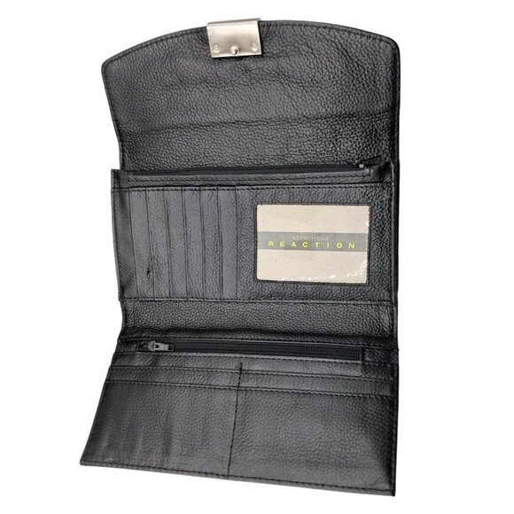 Kenneth Cole Reaction Wallet Black Pebbled Leather Tri Fold In Box - Picture 6 of 9